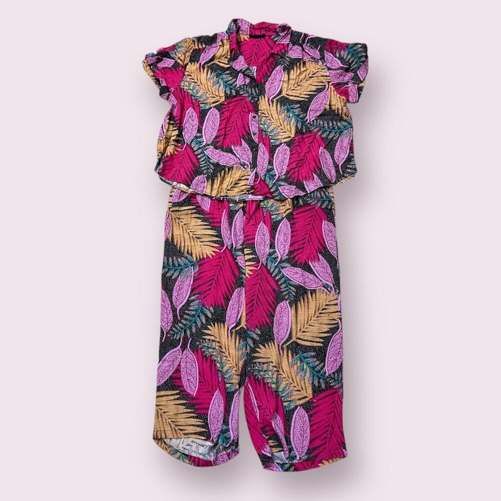 Jane and Delancey Pink and Gold Leaf Print 2-piece outfit